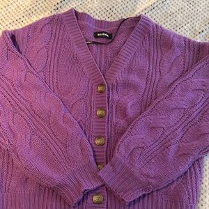 NAADAM Cropped Cable Knit Cardigan - Size L - Purple Iris